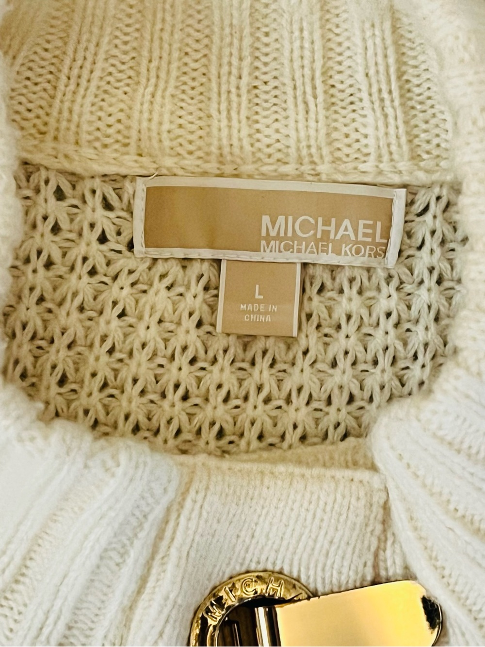 Michael Kors Cream Knit Long Cardigan with Chunky Gold Hardware - Picture 2 of 10